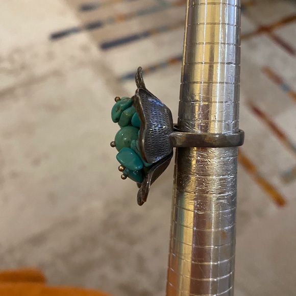 Funky Boho Western Vintage Large Ring Flower Turquoise Silver 925 Sz 7 - Picture 4 of 10